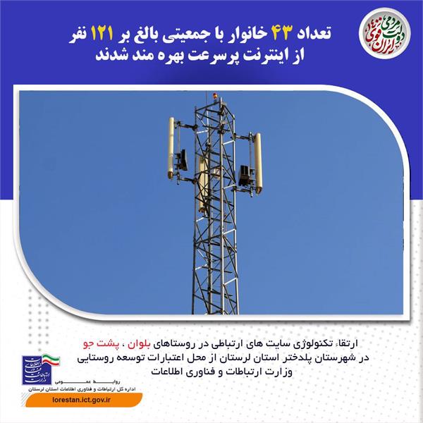درادامه روند توسعه ارتباطات روستایی استان لرستان تعداد 43 خانوار دیگر از اینترنت پر سرعت بهره مند گردیدند