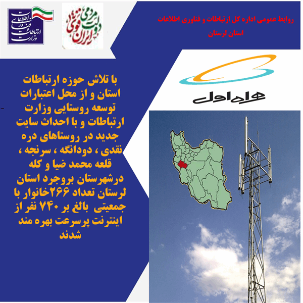 در ادامه توسعه ارتباطات روستایی ، تعداد 5 روستای شهرستان بروجرد از اینترنت پر سرعت بهره مند شدند